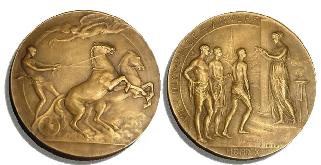 Medalja, ki so jo prejeli vsi udeleženci poletnih olimpijskih iger v Antwerpnu leta 1920. FOTO: promocijsko gradivo