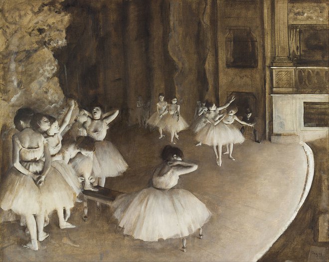 Edgar Degas: Baletna vaja na odru, 1874, zbirka Muzeja Orsay v Parizu. FOTO: Wikipedia