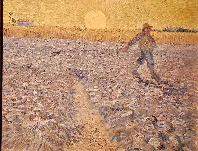 Van Goghov Sejalec, ki so ga podnebni aktivisti polili z grahovo juho, je tudi v Trstu strogo zavorovan. FOTO: Boris Šuligoj