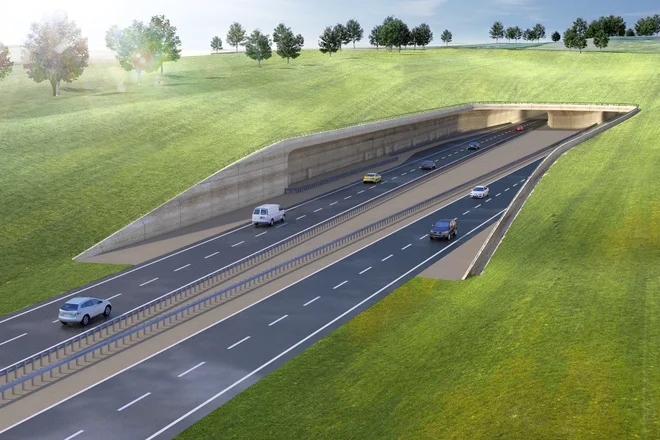 O nekaj več kot trikilometrskem predoru pod Stonehengeem se je prvič začelo govoriti v sredini 90. let. FOTO: računalniški prikaz Highways England