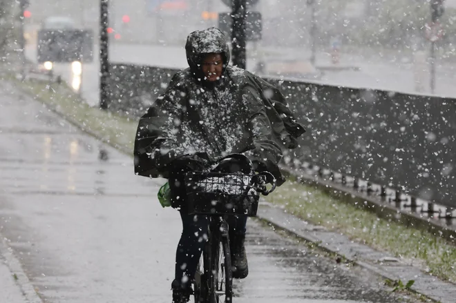 Sneženje je doseglo tudi Ljubljano. FOTO: Leon Vidic/Delo