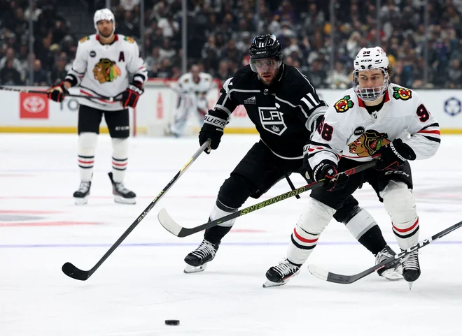 Anže Kopitar in soigralci so se poslovili od rednega dela sezone z zmago proti Chicagu, zdaj je pred njimi začetek končnice. FOTO: Harry How/AFP