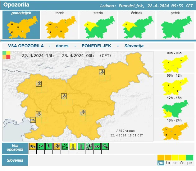 Opozorilo na novo ohladitev. FOTO: Arso