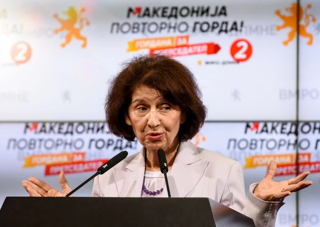 Predsedniška kandidatka VMRO DPMNE Gordana Siljanovska Davkova. FOTO: Robert Atanasovski/AFP