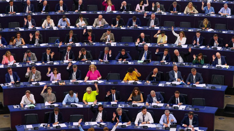 Fotografija: Plenarno zasedanje v Strasbourgu ta teden je bilo zadnje v mandatu. FOTO: Yves Herman/Reuters