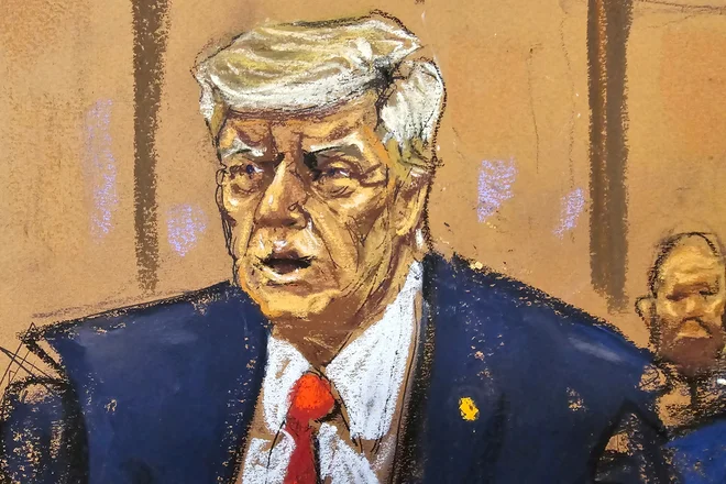 Prejšnji ameriški predsednik Donald Trump na sodišču. Foto Jane Rosenberg/Reuters