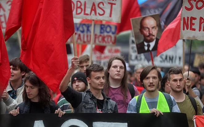 Protest ob prazniku dela. FOTO: Blaž Samec/Delo