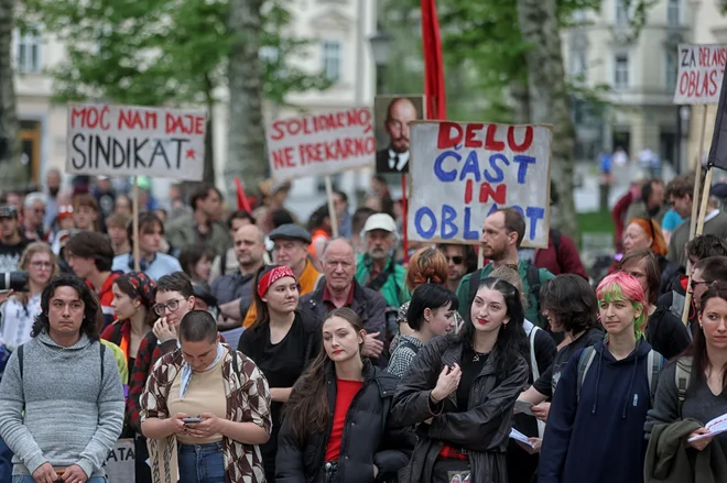 Protest ob prazniku dela. FOTO: Blaž Samec/Delo