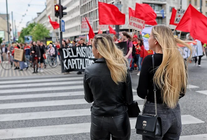 Protest ob prazniku dela. FOTO: Blaž Samec/Delo