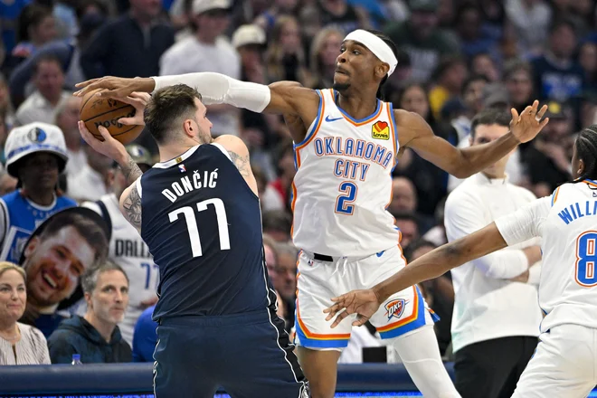 Shai Gilgeous-Alexander dokazuje, da je odličen igralec tako v napadu kot v obrambi in zasluženo drugi v glasovanju za MVP sezone. FOTO: Jerome Miron/Reuters