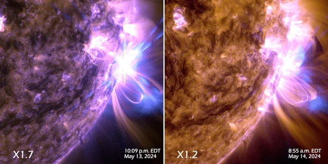 Blišča 13 in 14 maja. FOTO: Nasa/SDO