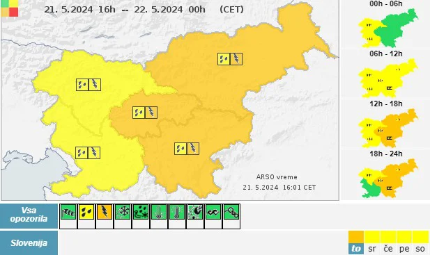 Arso je izdal oranžno opozorilo. FOTO: Zajem zaslona