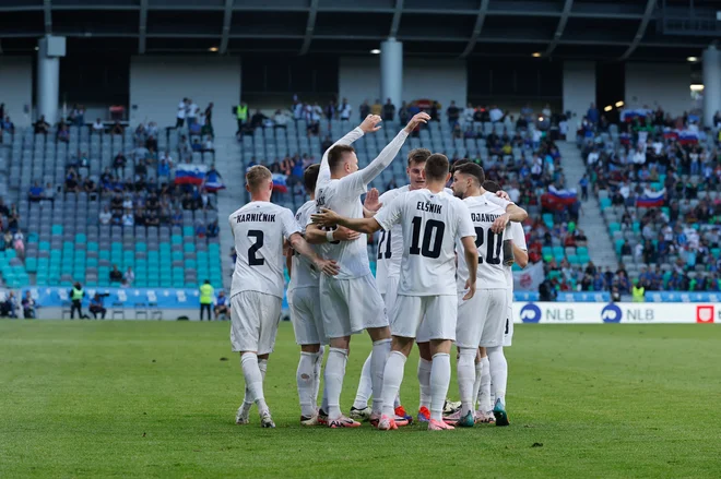 Slovenska reprezentanca se je veselila zaslužene zmage. FOTO: Leon Vidic/Delo