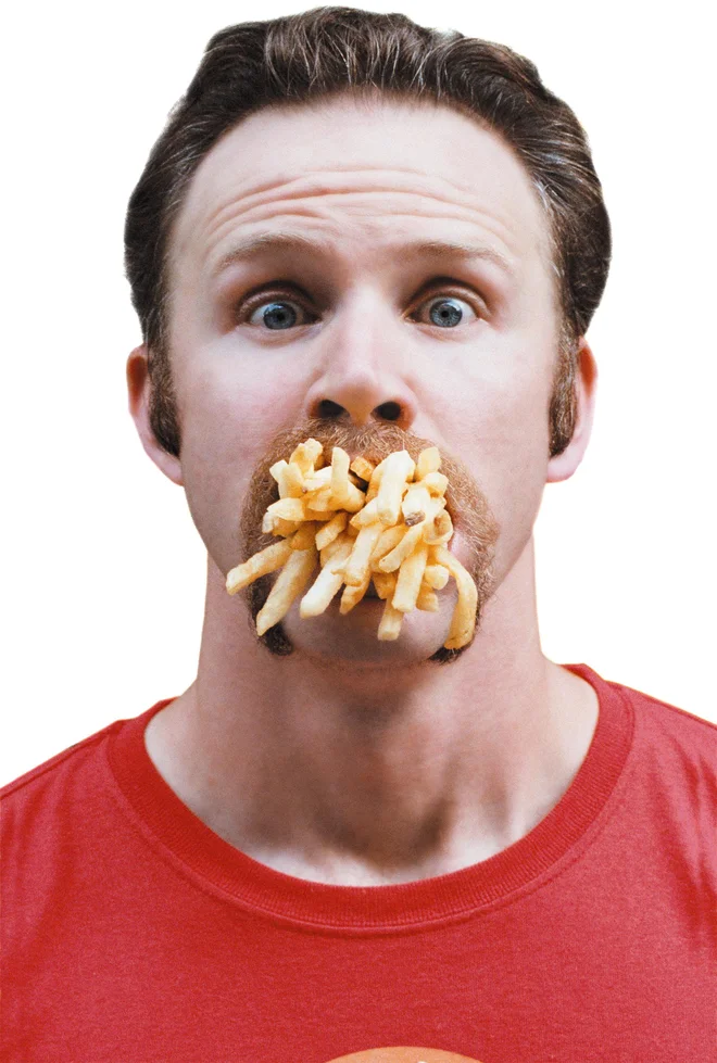 Morgan Spurlock je v filmu Super veliki jaz zabeležil enomesečno izključno prehranjevanje z jedmi verige McDonald's. V tem času se je zredil za dvanajst kilogramov ter trpel za depresijo in težavami z jetri. Foto Promocijsko gradivo