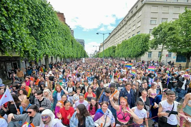 Protest v Rennesu na zahodu Francije. FOTO: Lou Benoist/Afp