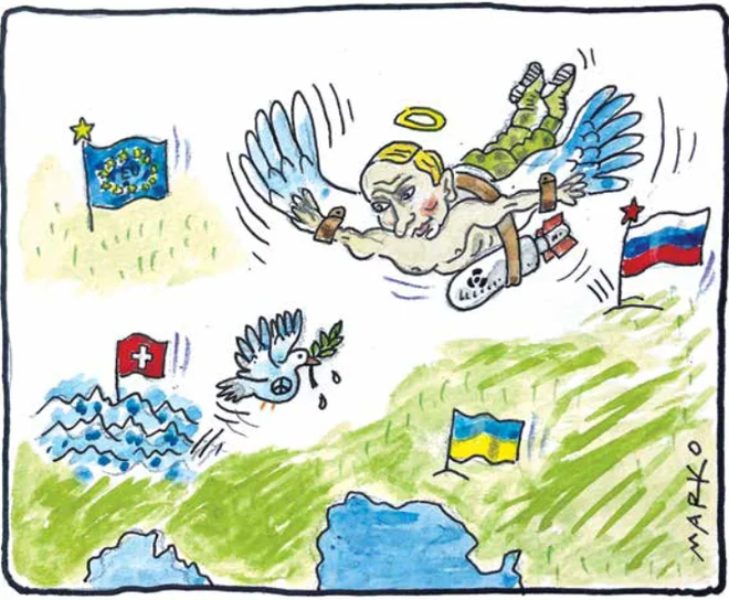Mir v zraku. KARIKATURA: Marko Kočevar