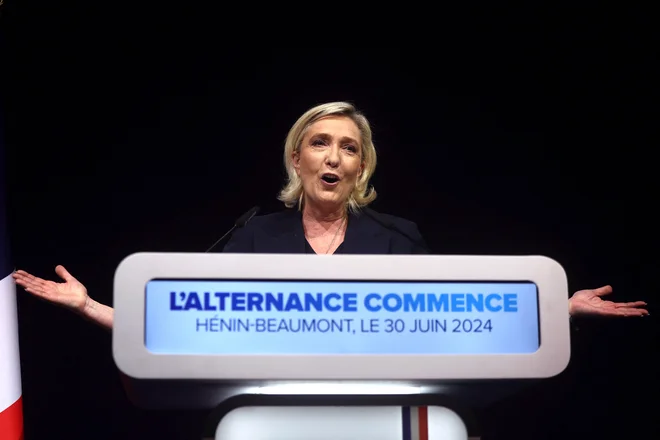 Marine Le Pen je pohvalila visoko volilno udeležbo in Francoze pozvala k dodatni mobilizaciji prihodnjo nedeljo. FOTO: Yves Herman/Reuters

 