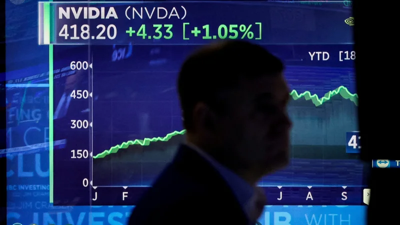 Nvidijine delnice je pognalo v nebo navdušenje nad storitvami umetne inteligence. FOTO: Brendan McDermid/Reuters


 
