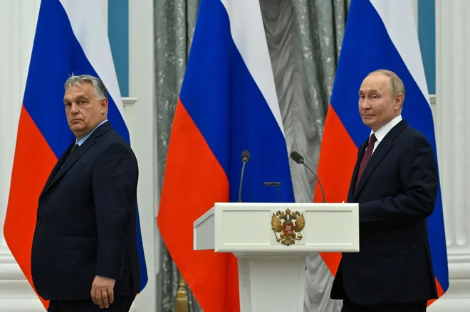 »Razumem, da tokrat niste prišli le kot naš dolgoletni partner, ampak tudi kot predsednik Sveta EU,« je Putin dejal ob začetku njunega srečanja v Moskvi. FOTO: Alexander Nemenov/AFP