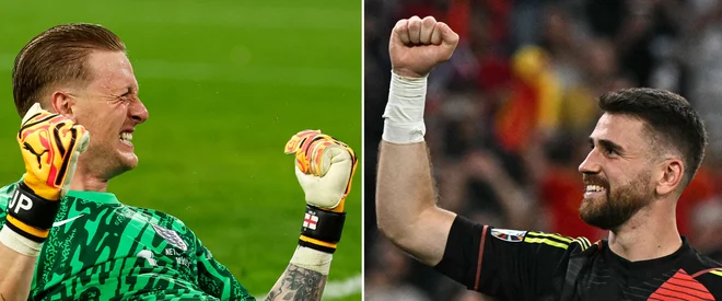 Jordan Pickford in Unai Simon sta doslej pokazala zanesljivost v vratih. FOTO: Odd Andersen/AFP