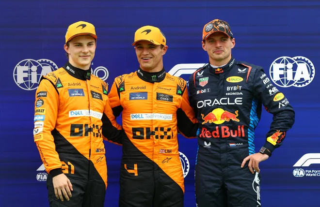 Lando Norris, Oscar Piastri in Max Verstappen FOTO: Bernadett Szabo/Reuters