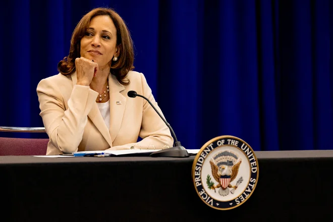 Demokratska podpredsednica Kamala Harris. FOTO: Hannah Beier/Reuters