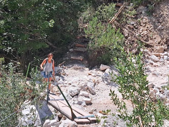 Brv, ki vodi na pot proti Okrešlju, je plaz prejšnji teden prestavil, pot na Okrešelj pa so v dveh dneh spet odprli. FOTO: Špela Kuralt