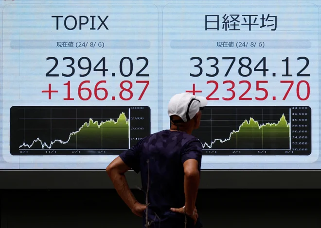 Tokratni epicenter borznega popravka je bila Japonska, kjer je indeks Nikkei prvi dan pretresov doživel kar 12,4-odstotni padec. FOTO: Willy Kurniawan/Reuters
