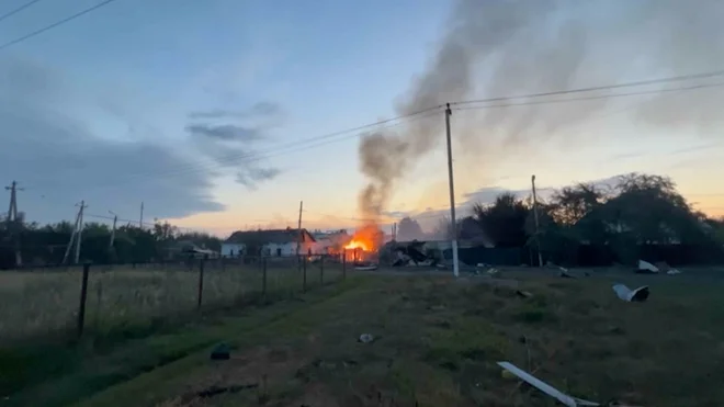 Buildings are burning due to fighting in Souza, also a major gas hub. Photo: Mic Izvestia/Iz.ru via Reuters
