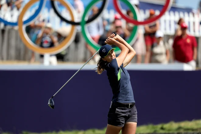 Pia Babnik je tudi na olimpijskih igrah pokazala, da sodi v razširjeni vrh svetovnega golfa. Foto Pierre-Philippe Marcou/AFP
