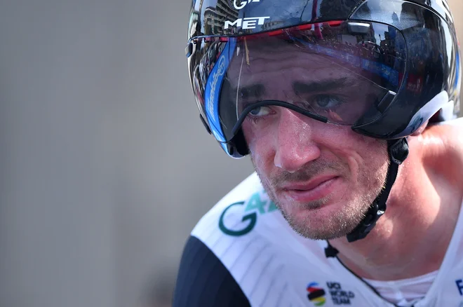 Brandon McNulty (Združeni arabski emirati-UAE) je prvi nosilec rdeče majice! FOTO: Jennifer Lorenzini Reuters