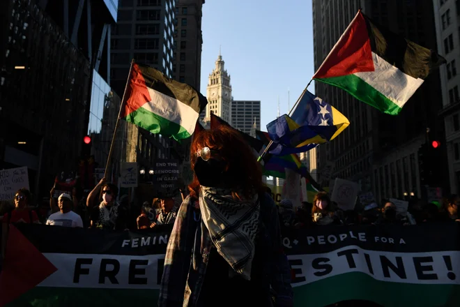 Tokratno konvencijo bodo zaznamovali tudi propalestinski protesti FOTO: Matthew Hatcher/Afp