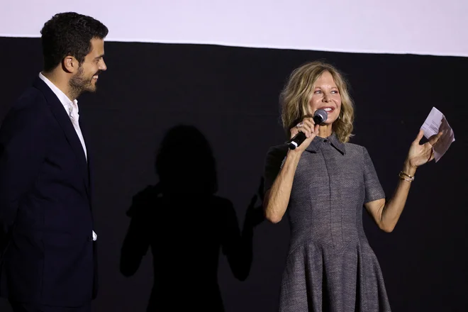 Ameriška igralka Meg Ryan in direktor festivala Jovan Marjanović FOTO: Amel Emric/Reuters