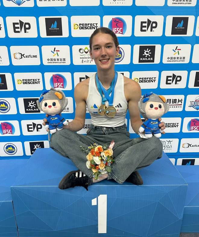 Jennifer Buckley je na Kitajskem osvojila dve zlati kolajni. FOTO: Richard Aspland/IFSC