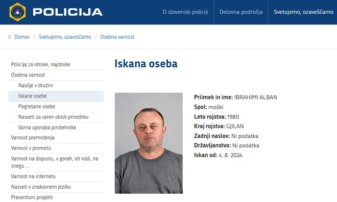 Iskanje je razpisalo ptujsko okrožno sodišče zaradi poziva na prestajanje zaporne kazni. FOTO: Policija
