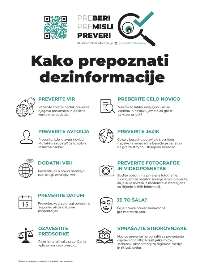 »Ustavimo dezinformacije – PreBERI, preMISLI, PREVERI«.