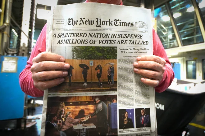 Naslovnica New York Timesa dan pred volitvami FOTO: Stephani Spindel/Reuters