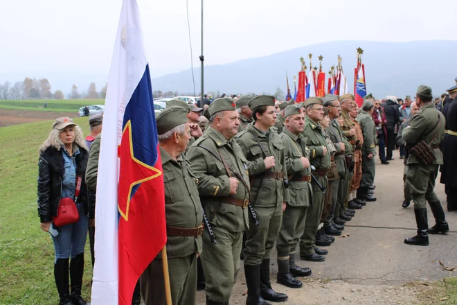 Pripadniki prvega dolenjskega partizanskega spominskega bataljona na spominski prireditvi. FOTO: Bojan Rajšek/Delo