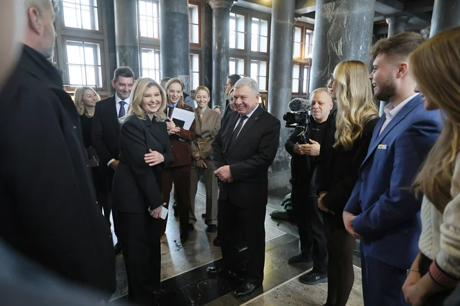 Olena Zelenska je v Nuku pozdravila tudi ukrajinske študente. FOTO: Jože Suhadolnik/Delo