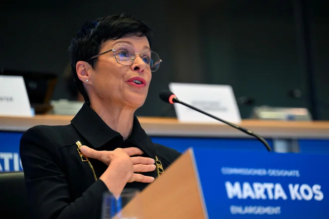 Marta Kos na zaslišanju 7. novembra. FOTO: Nicolas Tucat/AFP