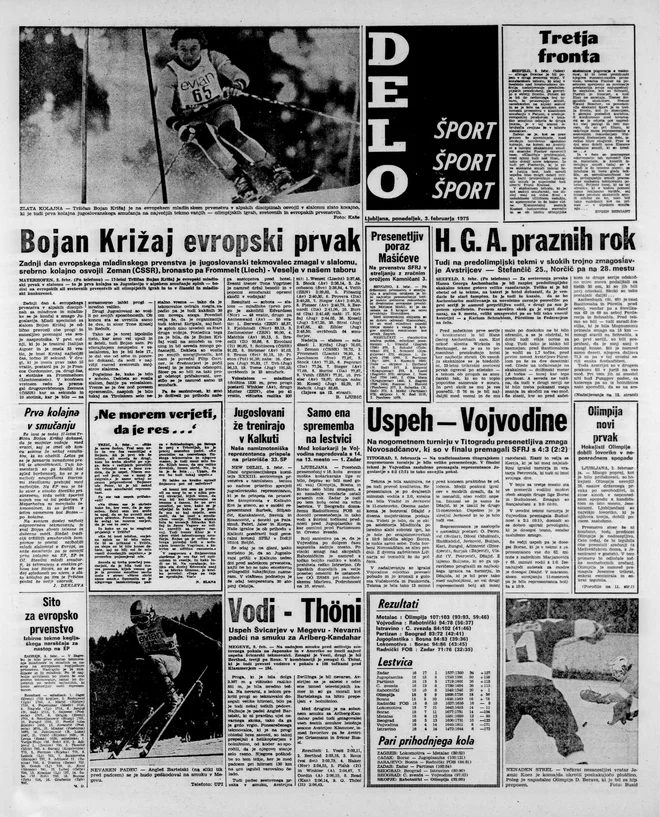Članek o prvi zlati medalji v zgodovini jugoslovanskega alpskega smučanja FOTO: Delo