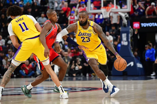 Igralec tekme je bil 40-letni James. FOTO: Gary A. Vasquez/USA Today Sports/Reuters