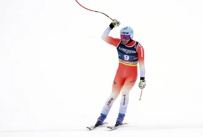 Alexis Monney je bil najboljši na smukaški progi ekipne kombinacije. FOTO: Leonhard Foeger/Reuters
