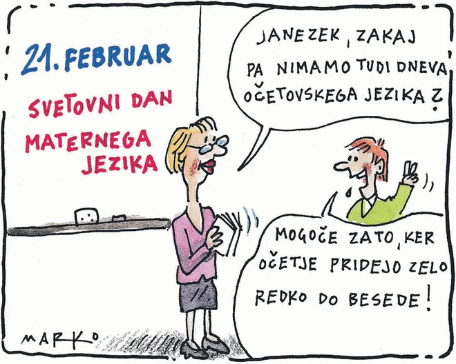 Jezik naših staršev. KARIKATURA: Marko Kočevar
