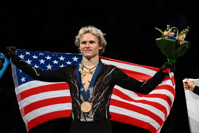 Američan ruskega rodu Ilia Malinin je na svetovnem prvenstvu v umetnostnem drsanje v Bostonu potrdil svojo premoč v moški konkurenci. FOTO: Brian Fluharty/Imagn Images Via Reuters Connect