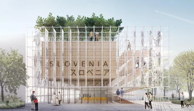 Nerealiziran paviljon biroja Dekleva Gregorič arhitekti, ki je zmagal na javnem natečaju 2023. FOTO: Računalniški Prikaz Dekleva Gregorič