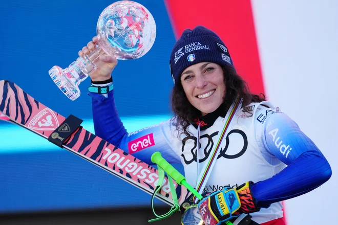 Namesto, da bi odšla na zaslužen odmor, se bo junakinja sezone alpskih smučark Federica Brignone potila pri rehabilitaciji hude poškodbe. FOTO: Christopher Creveling/Imagn Images Via Reuters Connect