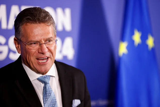 Evropski komisar za trgovino Maroš Šefčovič je redno na pogovorih v Washingtonu. FOTO: Johanna Geron/Reuters