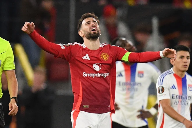 Kapetan Bruno Fernnades se je veselil uspeha Manchester Uniteda. FOTO: Oli Scarff/AFP