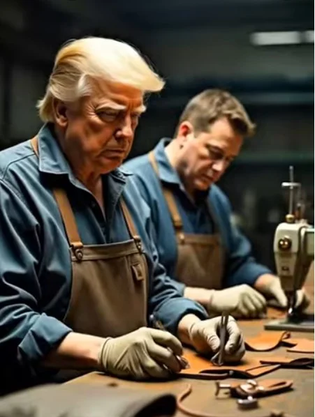 Ameriški predsednik Donald Trump in milijarder Elon Musk med delom v ­Guccijevi tovarni po uvedbi carin. FOTO: YouTube